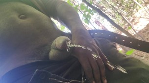 Black cock pissing outside in the woods hear the squirt hit the leaves join my onlyfans! #9