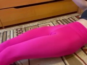 Workout of sexy in pink leggings 1/16