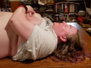 Bound BBW on the table gets the pounding she needs & loses control