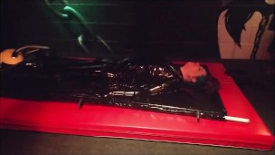 latex girls first time in rubber vac bed