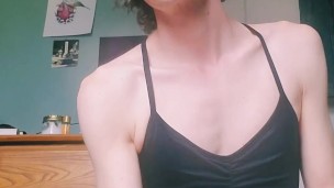 Flowery transgirl femboy practices taking dick