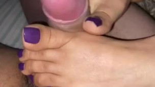Wife’s Purple Toe Footjob 1 - Cumshot