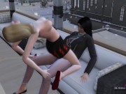 Two Girls Heats Up from the Cold Fucking on the Terrace of a Restaurant - Sexual Hot Animations 2/16