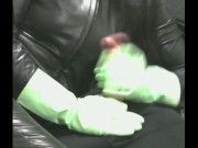wife in green rubber gloves handjob cumshot 7/16