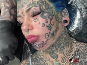 Gorgeous chick covered in tattoos gets another tattoo on her face 12/16