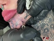 Gorgeous chick covered in tattoos gets another tattoo on her face 7/16