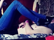 FUN WITH MY SUB, HANDS TIED! ;) toe sucking, trampling, footjob, facesitting and orgasm! 1/16
