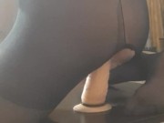 wife jumping on a big dildo while husband is on a business trip