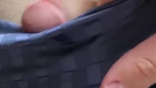 Teen with big cock in shorts