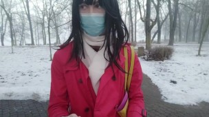 Sissy femboy flashing in a park