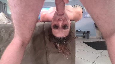 Extreme upside down sloppy gagging facefuck