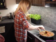 Teen gets many screaming orgasms and deep creampie while trying to get pregnant in kitchen 2/16
