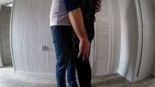Cumshot on my neighbour's stockings before going out to the party