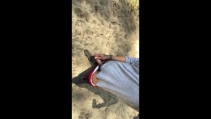 Horny guy pulls out cock and jerks off