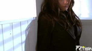 Japanese babe with big tits in sexy stockings shows her beautiful black outfit