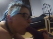 BDSM part 3: Bad Dragoon fucks Blue Alien hard, tied hands, vibrator orgasm, blowjob and then facial 6/16