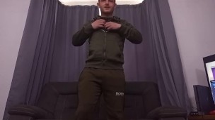 horny chav kicks nike shoes off then strips and spunks everywhere in living room