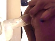 Bitch takes 12in dildo gaping her tight asshole