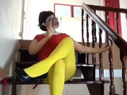 Velma performing in old house at stairway Yellow pantyhose 8/16