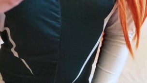 Redhair Sexy Mary Jane Spider Girl streptease in latex suit titjob cosplay uncensored 