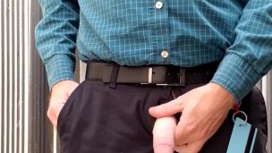Ginger pissing at work during cigarette break 