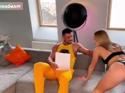 Horny girl distracts her man of reading and gets a hard fuck 1/16