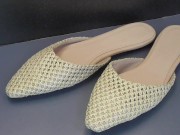 Shoe fetishism 靴フェチ 編み編みサンダルにブッカケ