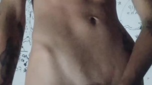 Teen bisexual masturbating and eat cum