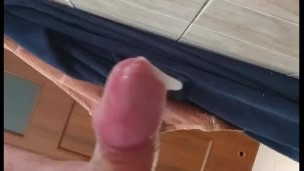 Guy on high stroking dick, fucking toy and cums so much