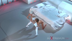 3d sexy sci-fi dickgirl android plays with a hot woman in the space station