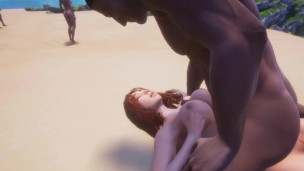 Horsecock Big Natural Tits, Cum between Boobs on a nude beach in public [3D Hentai]