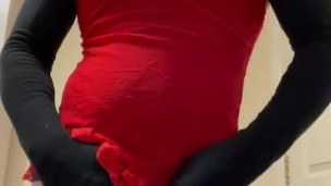 Horny sissy playing with cock in stockings 