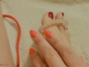 Short skirt, legs, feet, toes, and lotion!  7/16