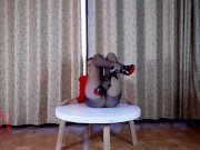 Nice lady in pantyhose and heels. Striptease at the round table 2 11/16