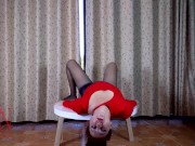 Nice lady in pantyhose and heels. Striptease at the round table 2 4/16