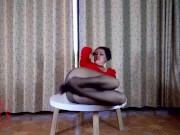 Nice lady in pantyhose and heels. Striptease at the round table 2 5/16