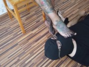 Blonde Tattooed Lady And Her Foot Slave 5/16