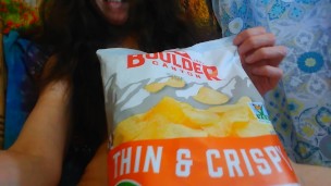 Naked Food Fetish Slut TEASES You with a Chubby Girl Treat Plastic Bag Potato Chips Junk Food Yay