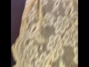 Big brown natural breast in yellow lace