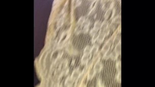 Big brown natural breast in yellow lace