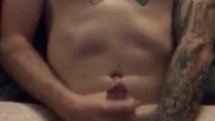 Hot ripped tattoo guy cums on himself with prostate vibrator in ass 