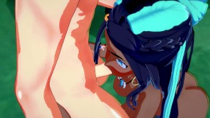 Nessa deepthroats cock and swallows cum. (Pokemon Hentai)