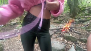 Skip the BBQ and Fuck close to fire with Cumshot on Leather Pants