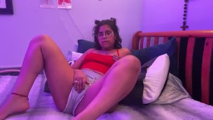 Horny Latina busts a nut while watching the Sopranos 