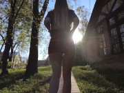 Naughty girl in miniskirt no panties flashing in the park (public upskirt) 14/16