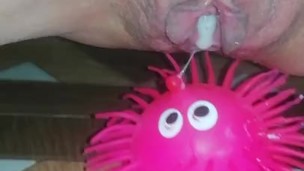 Pink toy getting the massive cum from my dripping pussy 