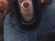 Loud moaning big cumshot with fleshlight Quickshot 