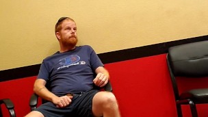 Hairy ginger playing with dick at mechanic shop
