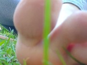 Giantess with big sweaty feet crushes toy cars and smashes them all