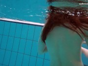 Small tits brunette teen Liza Bubarek swimming in the pool 12/16